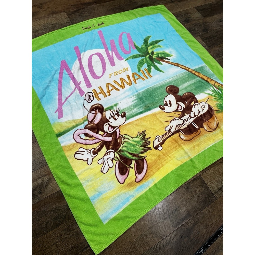 Vintage Disney Mickey & Minnie Aloha From Hawaii Beach Towel 90s Made in‎ Taiwan
